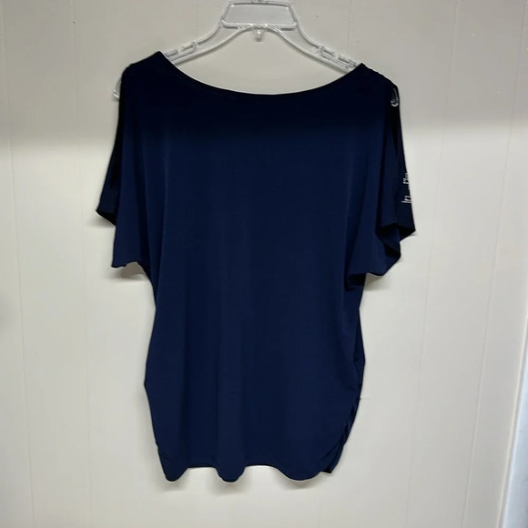 Espresso Royal Blue Cold-shoulder Blouse with silver accents. Gathers at side - Picture 4 of 8